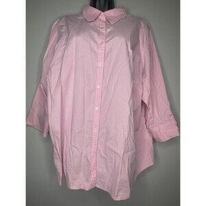 IZOD Women Pink 3/4 Sleeve Button-Down Shirt 2X Plus